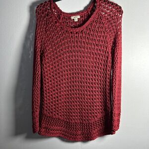 Lucky Brand‎ Red Crochet Knit Long Sleeve Sweater Top Size S